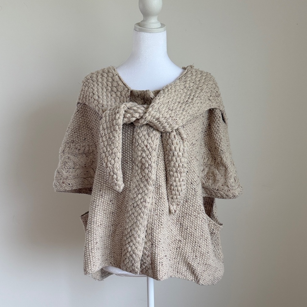 Anthropologie Textured Cream Knit Poncho